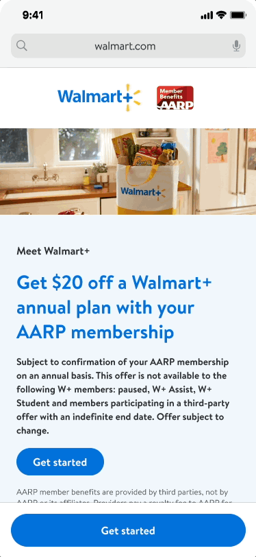 AARP Walmart+ Landing Page